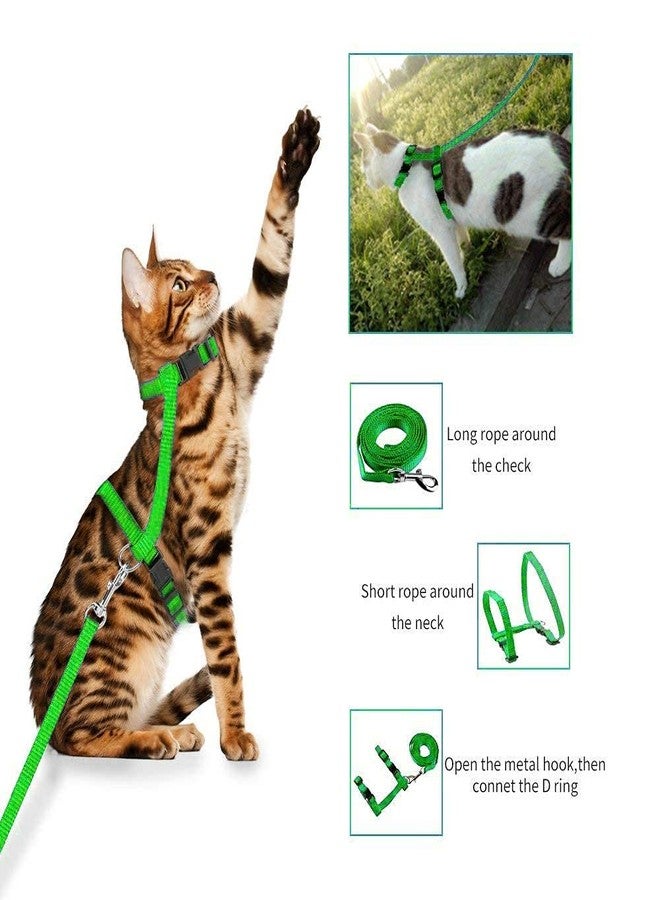 Pups&Pets Cat Harness and Leash Set - Adjustable Nylon Harness Strap Collar with Leash Set for Small Pet Walking - Plain (Green) - Image 5